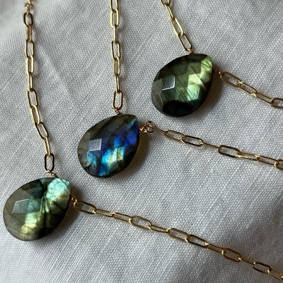 Paperclip Chain Labradorite Necklace - Picture 2 of 7